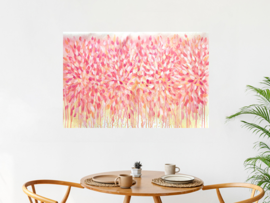 Pink abstract landscape painting on canvas by Sydney artist Leni Kae. 