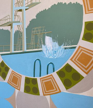 Diving tower set in mid century patterns and colours