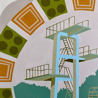 Diving tower set in mid century patterns and colours