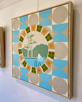 Diving tower set in mid century patterns and colours