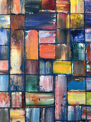 Original PMS Geometrical Oil Painting On Reclaimed Wood - 20 x 48 inches
