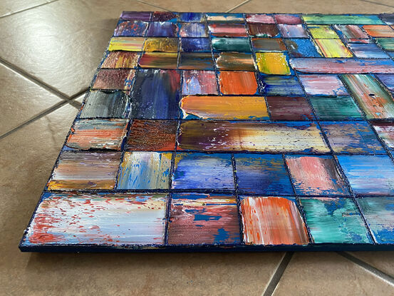 Original PMS Geometrical Oil Painting On Reclaimed Wood - 20 x 48 inches
