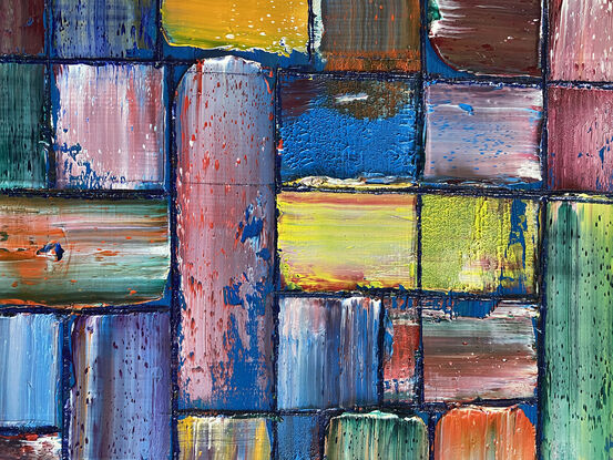 Original PMS Geometrical Oil Painting On Reclaimed Wood - 20 x 48 inches
