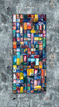 Original PMS Geometrical Oil Painting On Reclaimed Wood - 20 x 48 inches
