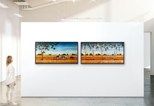 Australian farm landscape with sheep on the road