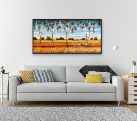 Australian farm landscape with sheep on the road