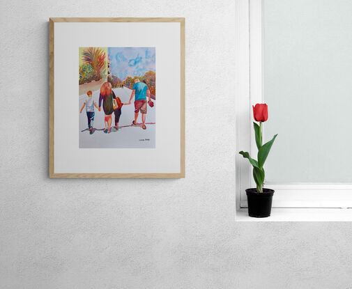 An artwork depicting a family walking together in companionable harmony.