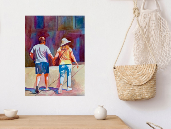 An artwork depicting a couple walking together in companionable silence.