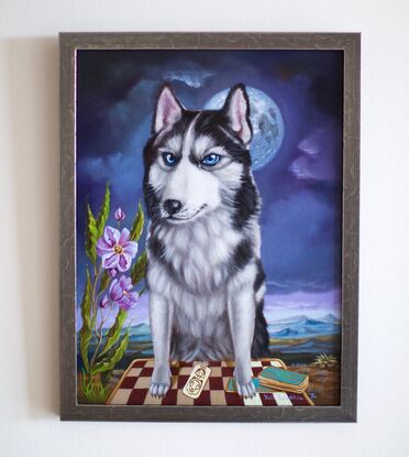 Husky dog with tarot cards