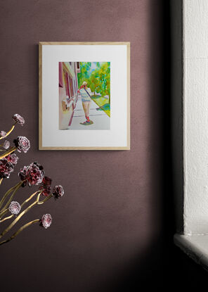 artwork showing a woman walking along the street in Lilyfield, a Sydney suburb
