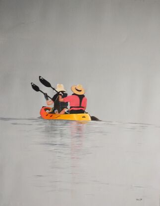 Paddling on Lake Macquarie at sunrise in the mist.