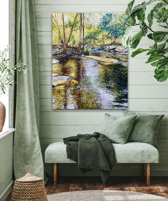 golden water reflections, australian bush 