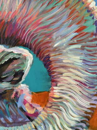 an expressive, brightly juxtaposed painting of a ram in acrylic paint with expressive, pop style brush work in crazy colours - loose canvas roll, requires framing. 