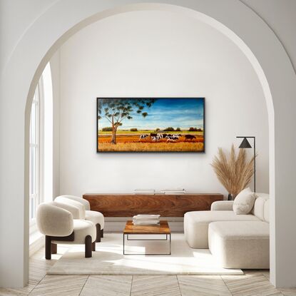 Australian farm landscape with sheep on the road