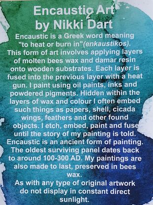 encaustic art of youth with cloak of wings made from real feathers imbedded in wax. A stubborn love of the idea of being able to fly