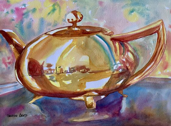 an artwork showing a gleaming teapot
