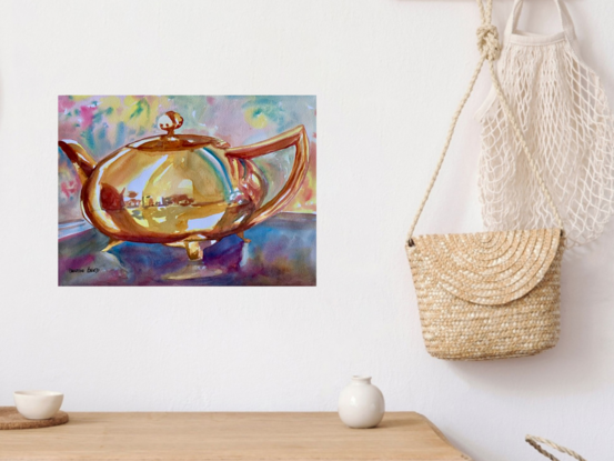 an artwork showing a gleaming teapot
