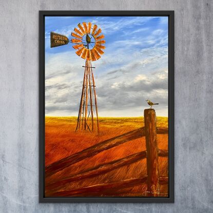 Rusty Windmill in  Australian outback and grass bird