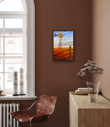 Rusty Windmill in  Australian outback and grass bird