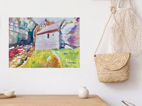 artwork showing St Govan's Chapel in Pembrokeshire
