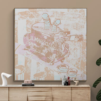 Extra Large pop/urban street art print, line art image, it has a sepia feel with subtle blues and pale pinks.