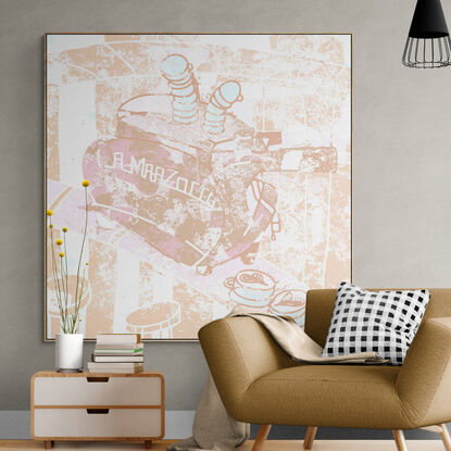 Extra Large pop/urban street art print, line art image, it has a sepia feel with subtle blues and pale pinks.