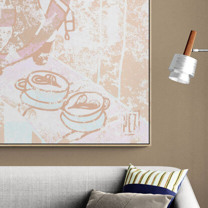 Extra Large pop/urban street art print, line art image, it has a sepia feel with subtle blues and pale pinks.