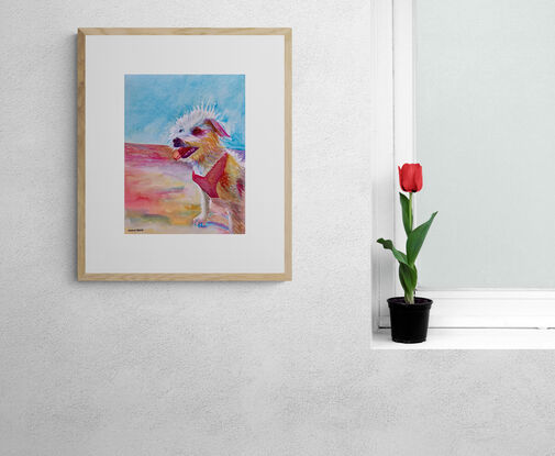 artwork showing a dog looking eager to play fetch
