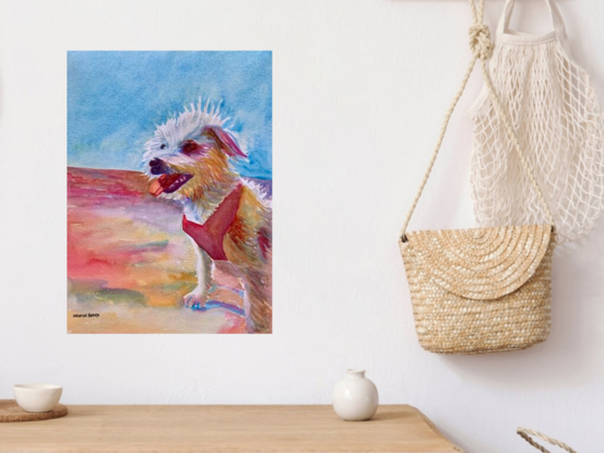 artwork showing a dog looking eager to play fetch
