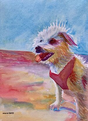 artwork showing a dog looking eager to play fetch
