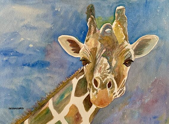 artwork showing a close up of a giraffe's head
