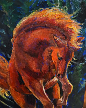 Night Horse, Contemporary, Original Oil Painting, Size 14"x18", 2023