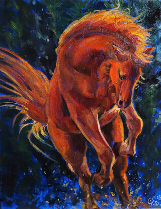 Night Horse, Contemporary, Original Oil Painting, Size 14"x18", 2023