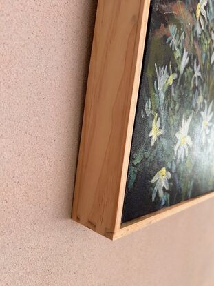 Flannel flowers in a bush setting, dark rocks in a box frame