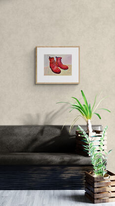 artwork showing a pair of well loved red leather boots
