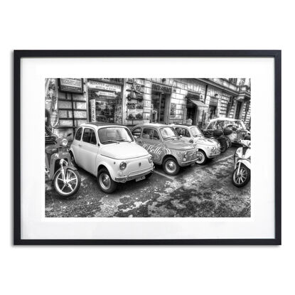 Row of motor scooters in Rome, Italy