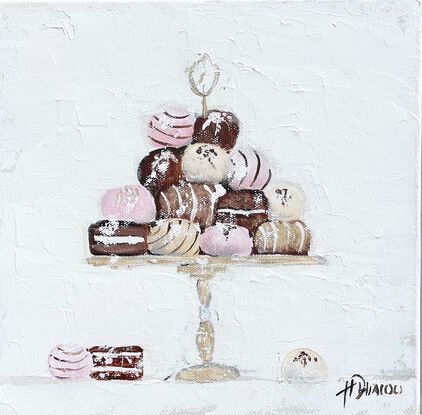 Still Life painting of French Chocolates..  Painted on canvas using a brush and palette knife.
