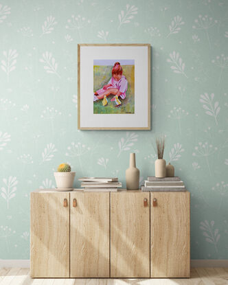 artwork showing a young girl being fascinated with newly hatched ducklings
