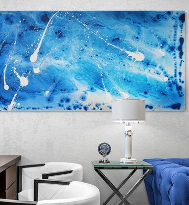 extra large energetic blue and white seascape with splashes and drips