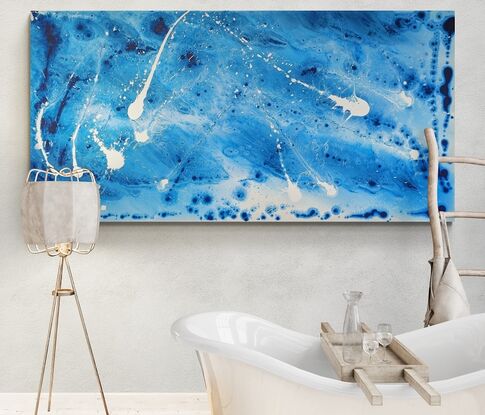 extra large energetic blue and white seascape with splashes and drips