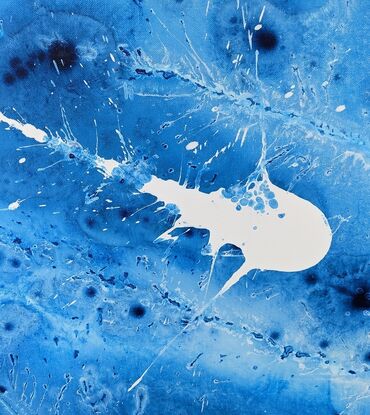 extra large energetic blue and white seascape with splashes and drips