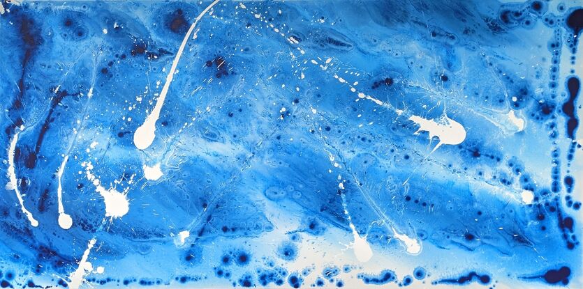 extra large energetic blue and white seascape with splashes and drips