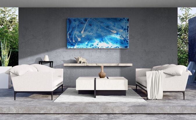 extra large energetic blue and white seascape with splashes and drips