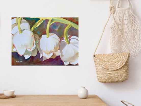 artwork showing a spray of lily of the valley flowers
