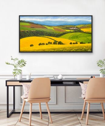 Australian farm landscape with sheep on the road