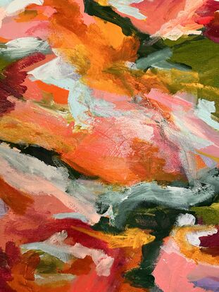 Abstract of multiple brush strokes with pink, orange and green tones. 