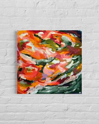 Abstract of multiple brush strokes with pink, orange and green tones. 