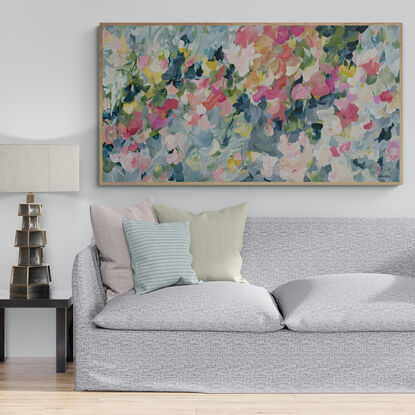 Large nature original painting in an Impressionist style of Abstract Flowers in a garden.