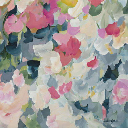 Large nature original painting in an Impressionist style of Abstract Flowers in a garden.