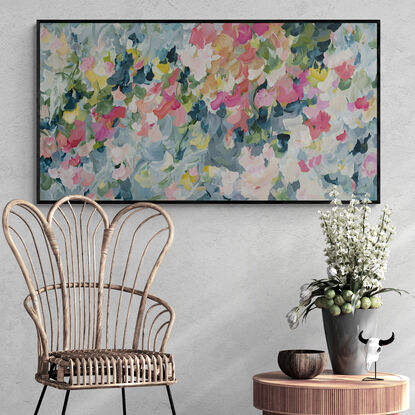 Large nature original painting in an Impressionist style of Abstract Flowers in a garden.